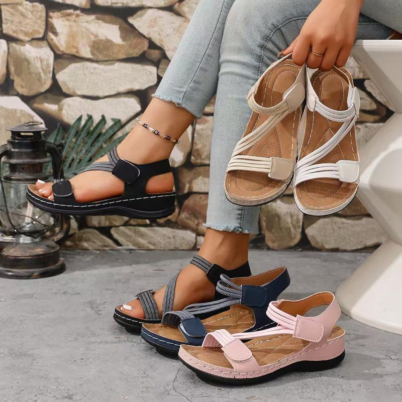 25 New Platform Sandals Women's Plus Size Stitched Wedge Casual Velcro Wear Beach Sandals Outside