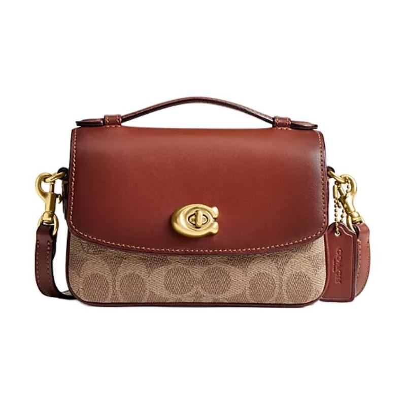 

COACH Cassie 17 Logo turn-buckle closure Coated canvas Shoulder crossbody tote Small Women s Rusty Brown коричневий
