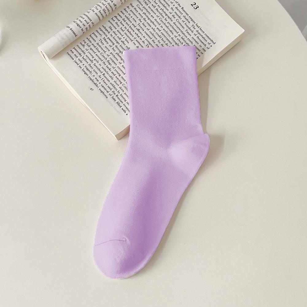 Women's Long Tube Socks Autumn and Winter Simple Solid Colors Pile Socks Ins Trendy Cotton Flat Mouth Middle Tube Socks