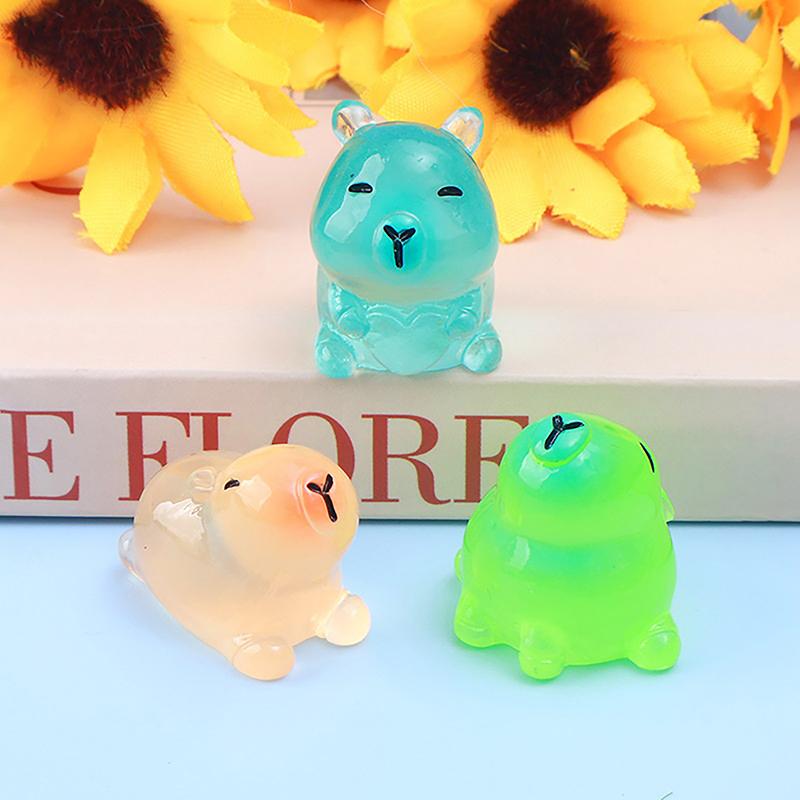 Mini Fluorescent Capybara Luminous Micro Landscape Animals Miniature Figures Outdoor Patio Lawn Yard Garden Accessories Decor