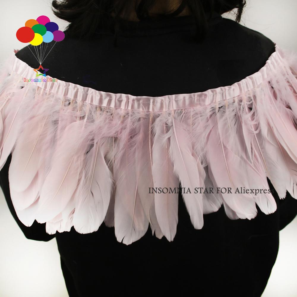 Feather2 Meter/pack Goose Feather Fringe Trim On Satin Header 6"- 8" In /15-20 Cm Width