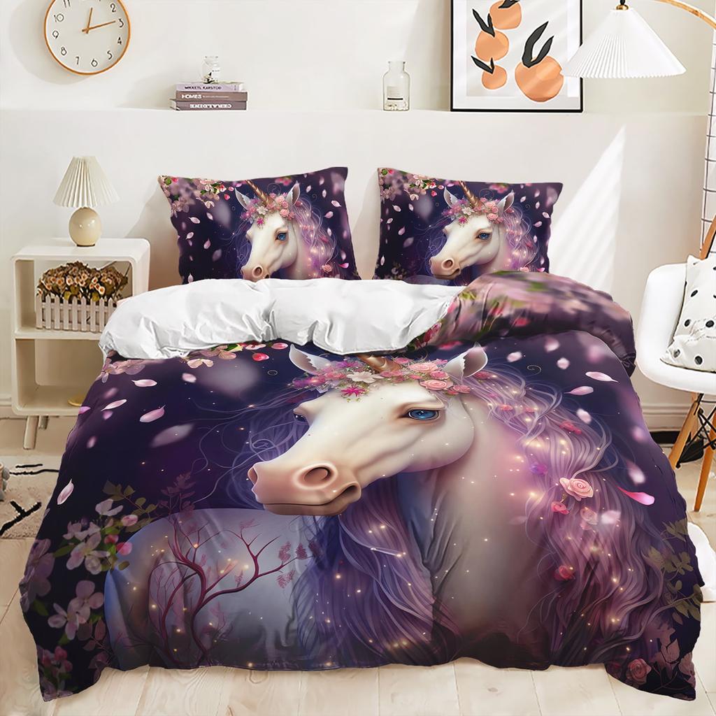 Home Textiles Unicorn Printed Bedspreads Soft Duvet Cover Set Girl Boy Adult People High End Beding Set,Quen Sized Dimensions Warm Soft plus Breathabl