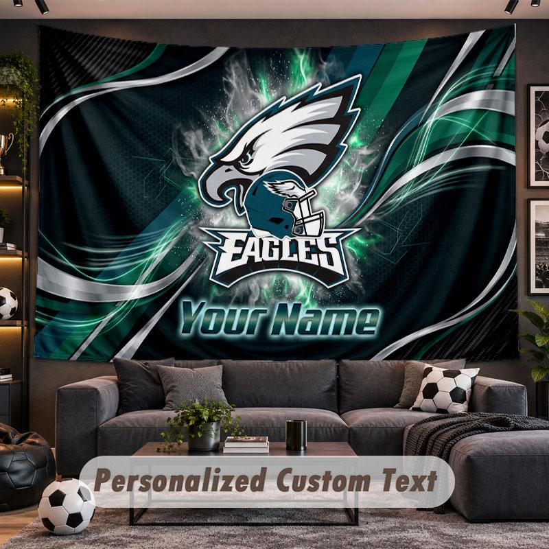 Wall Hanging Tapestry Custom NamePhiladelphia Eagles Pattern Personalized Printed Fabric Wall Decor