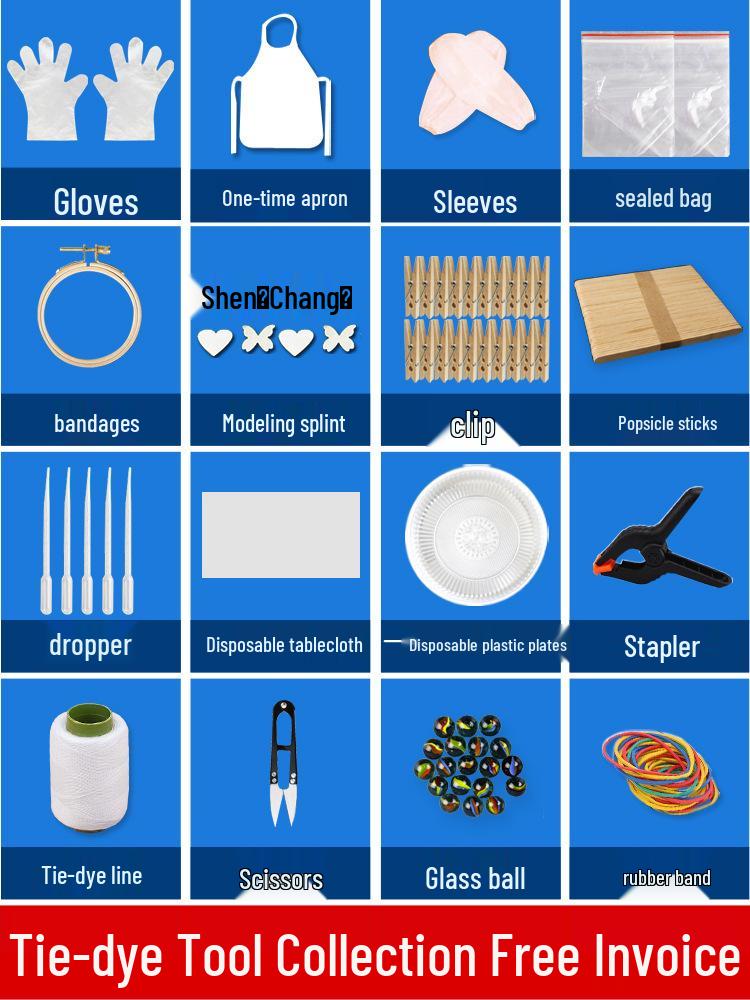 Complete Tie-Dye Kit: Rubber Bands, Clips, Embroidery Hoops & Materials for Kids' Printing & Dyeing Projects