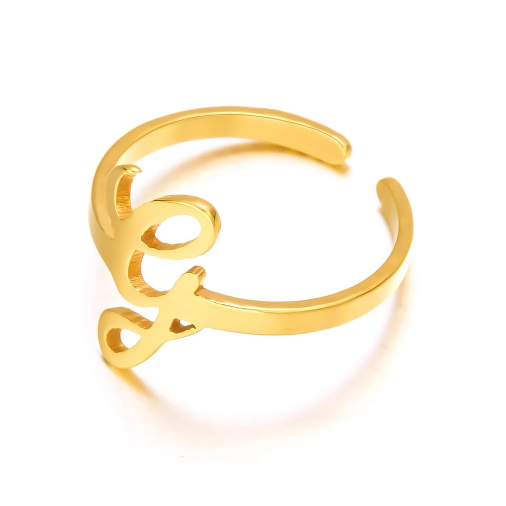 Initial Letter Rings for Women Gold Color Stainless Steel A-Z Letter Adjustable Ring Aesthetic Wedding Christmas Jewelry Gift