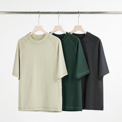 Heavy 300G Cotton Raglan Short-Sleeved T-shirt Men's Summer Youth Retro Loose Men's Elbow-Sleeved Top Top