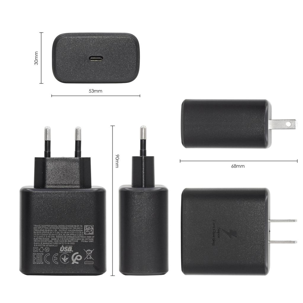 Samsung Galaxy S21/S22 Ultra Charger: PD45W Super Fast Charging for EU/US/UK.