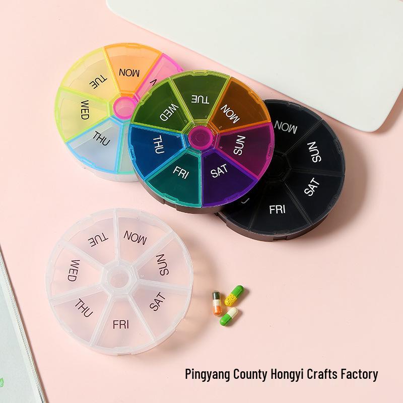 Round 7-Compartment Large-Capacity Travel Pill Box for 7 Days