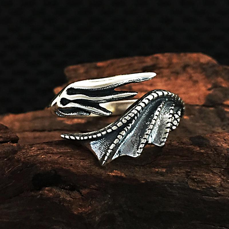 Retro Demon Dragon Wings Ring For Men Women Punk Gothic Open Ring Handmade Designer  Unisex Accessories Gift For Lovers