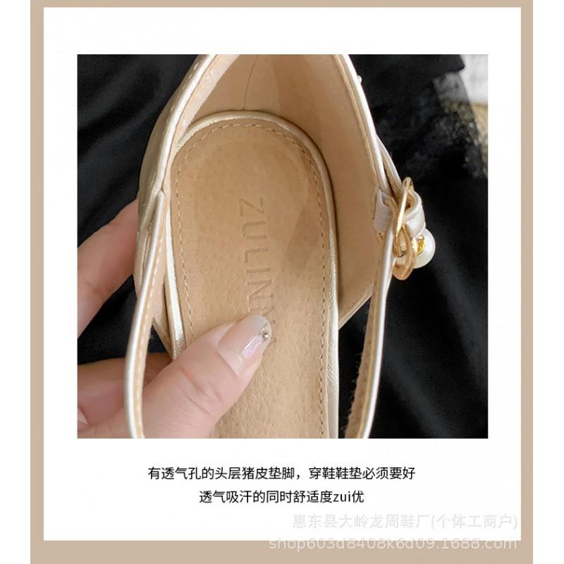 Womens Elegant Pointed-Toe Mule Sandals With Pearl Buckle 8cm Hidden Heel Slip-On Style Fall Wear