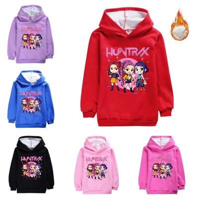 5033 Velvet Warm Winter Hoodies Kids Girls Kpop Rumi Zoey Mira Print Casual Long Sleeves Hoodie