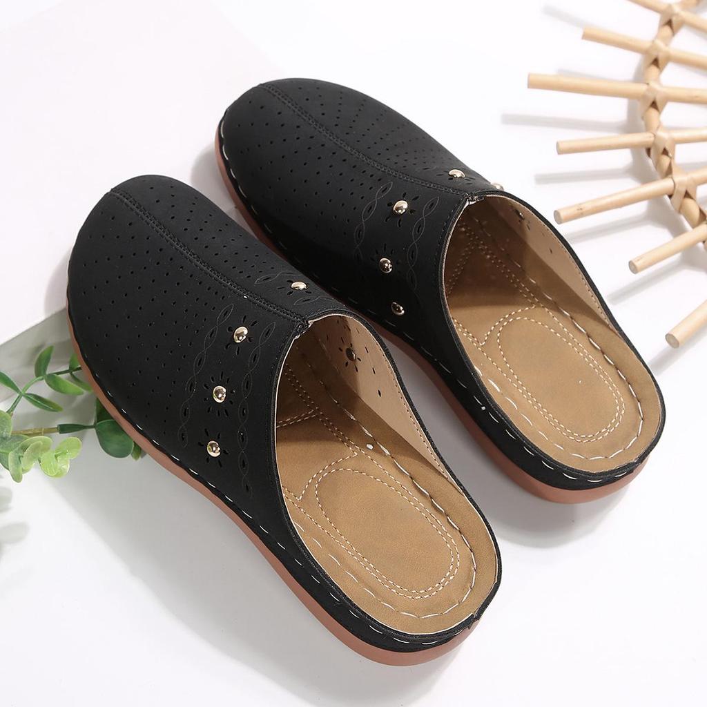 2025 Women's Thick-Soled Closed-Toe Backless Casual Slippers, Plus Size Round-Toe Summer Design