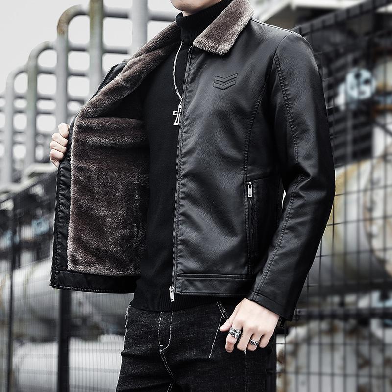Neue Plüsch-Lederjacke, Herren-Lederjacke, Herbst und Winter, lässiges Revers, modische und vielseitige Papa-Jacke, Jacke