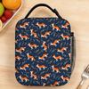 Cute Foxes Navy Blue Forest Pattern Lunch Bag For Women  Graphic Travel Lunch Box Funny Portable Zipper Oxford Cooler Bag