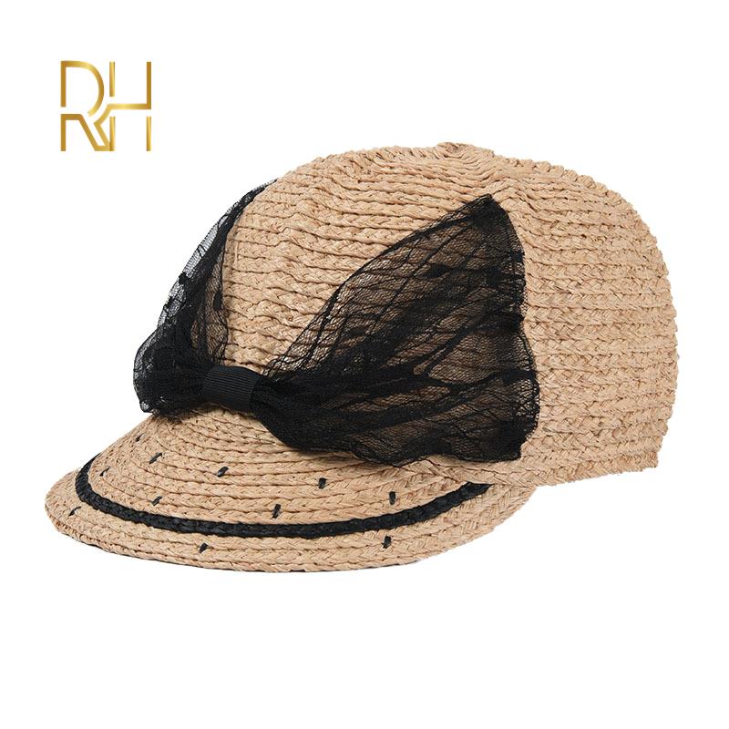 

Women Baseball Caps Black Bow Handmade Nature Raffia Straw Cap Female Equestrian Hat Summer Sun Hat Adjustable Breathable RH 56-58(adult size)