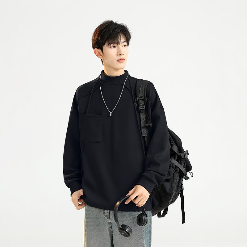 Crew Neck Sweater Men's Autumn and Winter Warm Semi-turtleneck Loose Casual Men's Long Sleeves