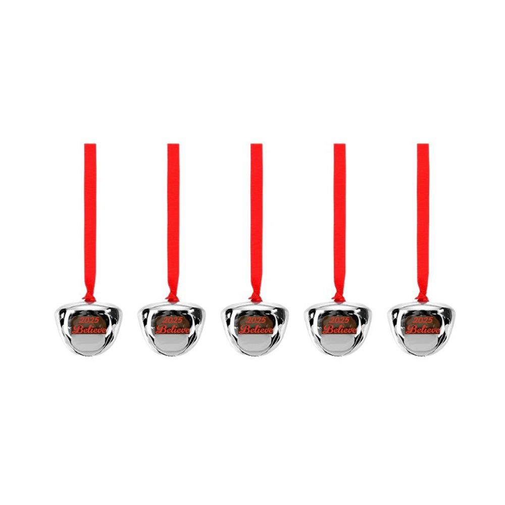 5pcs Red Ribbon Christmas Tree Bells Metal Letter Xmas Tree Ornament Home Garden Decor