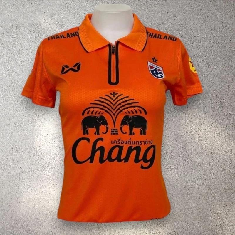 Damen Thailand National Football Soccer Training JERSEY CHEER Fan Print Zip Vintage Retro Quick Dry Polo Shirt Kurzarm Elefanten Logo
