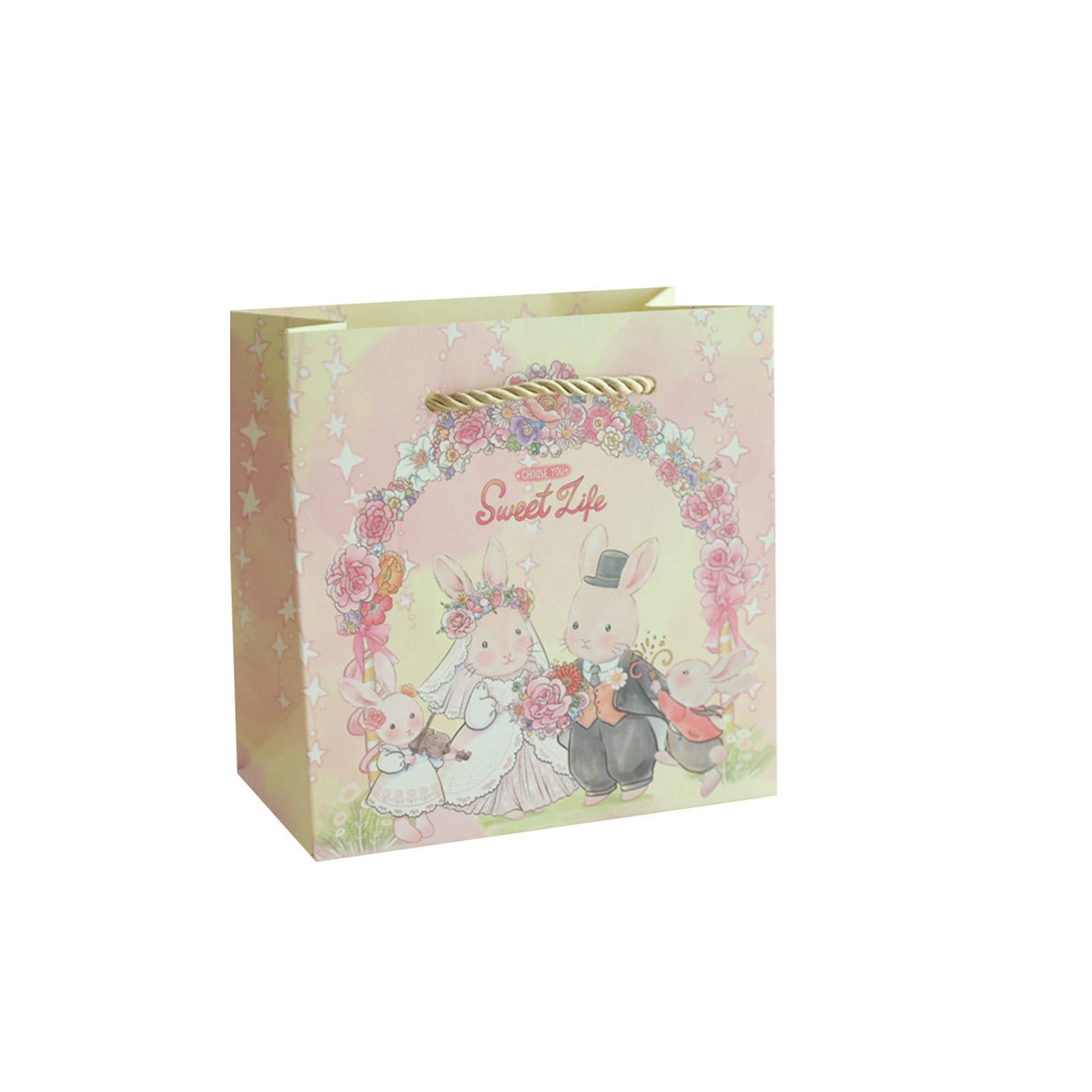 

Cute Bunny Wedding Themed Paper Gift Bag With Handles, 7.97.93.4in,Reusable Gift Packaging Bag For Wedding Favors, Baby Showers & Birthdays One Size