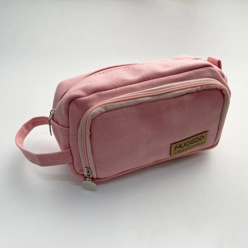Simple Color Large Capacity Double Layer Pencil Case Stationery Eraser Storage Bag Student Office Stationery Pencil Case
