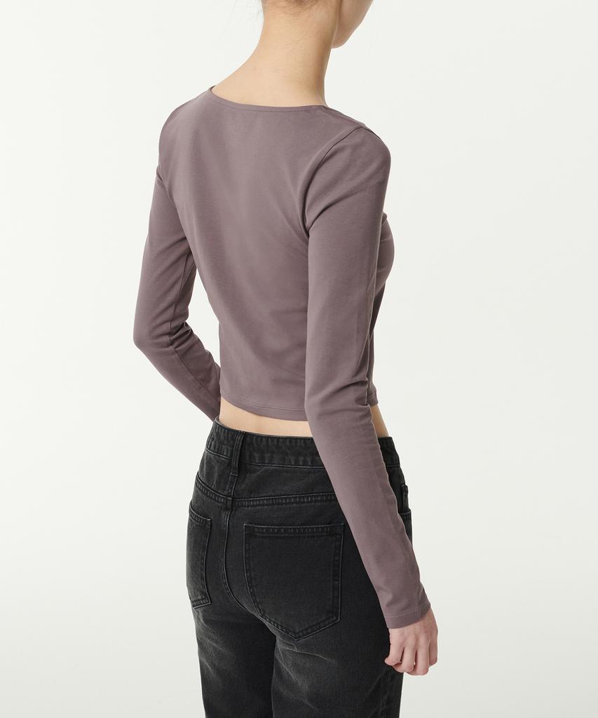 MUSINSA STANDARD WOMAN Women'S Slim Crop Square Neck Long Sleeve T-Shirt [Red Brown]