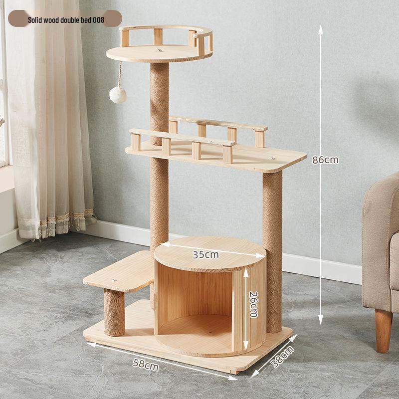 Solid Wood Multi-Layer Cat Climbing Frame with Space Capsule Bed and Shelf