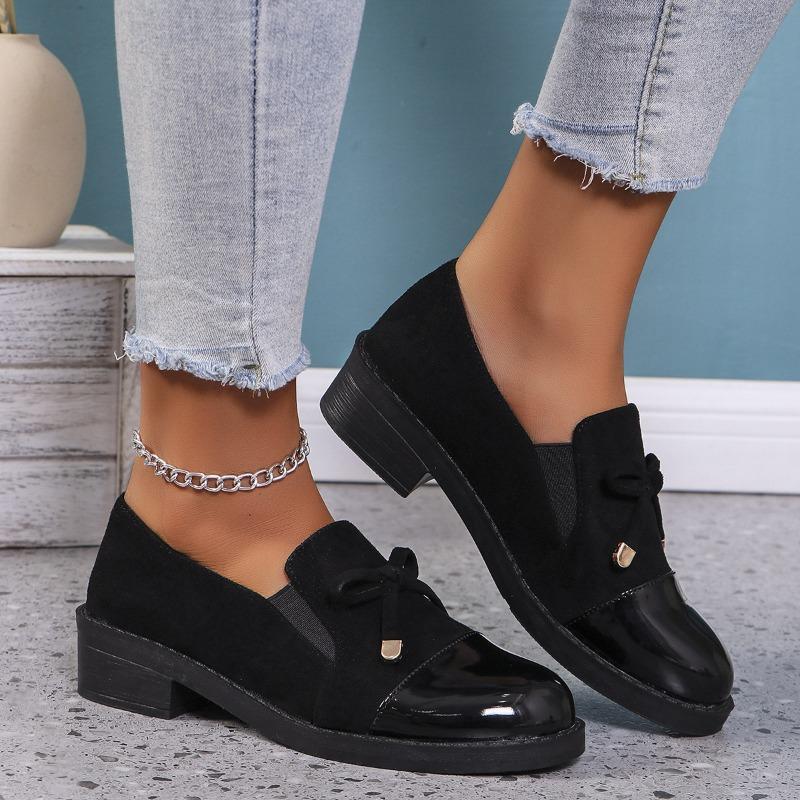

New casual one-pedal women s autumn bow thick-heeled single shoes 36 чёрный