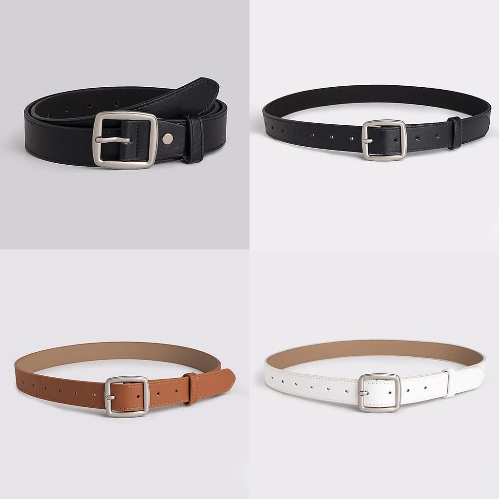 Color Solid Simple Womens Leather Look Belt With Geometric Design Buckle Metal