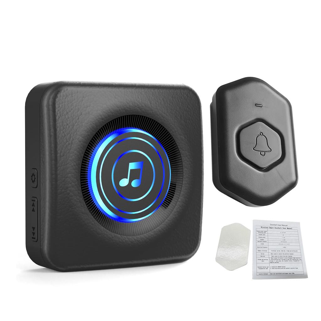 Wireless Smart Doorbell 590ft Range IP55 Rainproof 38 Chimes 8 Volume Levels 433MHz Frequency with Built in Battery for