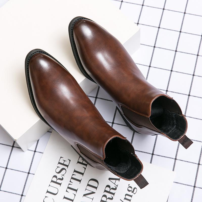 British style autumn and winter velvet leather boots large size fashion Chelsea boots, trendy foot boots mens sneakers