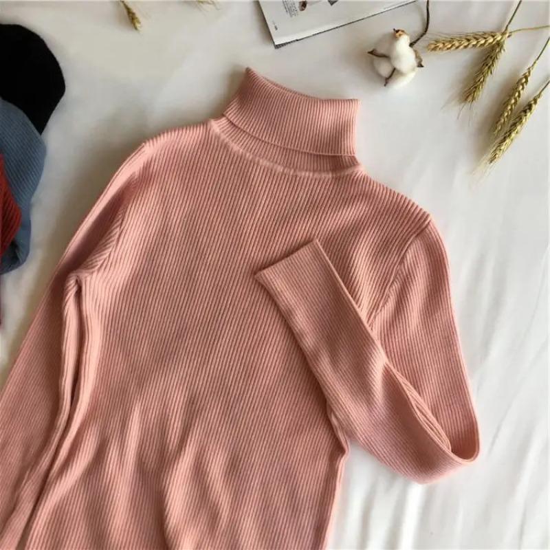 Autumn Winter Thick Sweater Women Knitted Ribbed Pullover Sweater Long Sleeve Turtleneck Slim Jumper Soft Warm Pull Femme