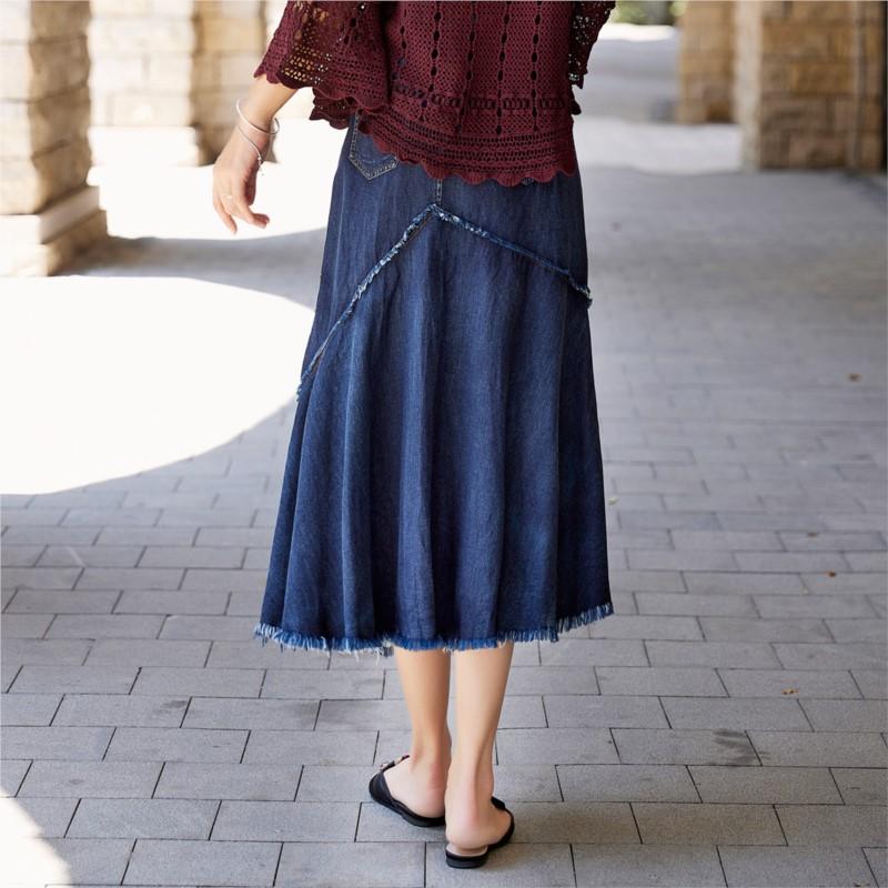 Johnature Letní dámská móda Jednobarevná Vintage Prošívaná Nepravidelná Džínová Sukně Výšivka Niche Design Sukně