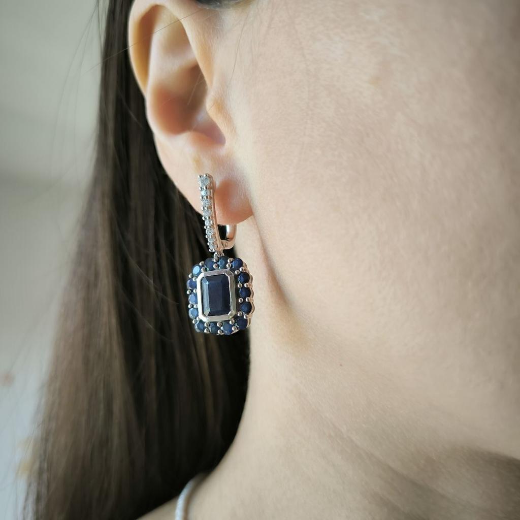 Silver Earrings with Natural Sapphire 10.745ct, Cubic Zirconia (2180296)