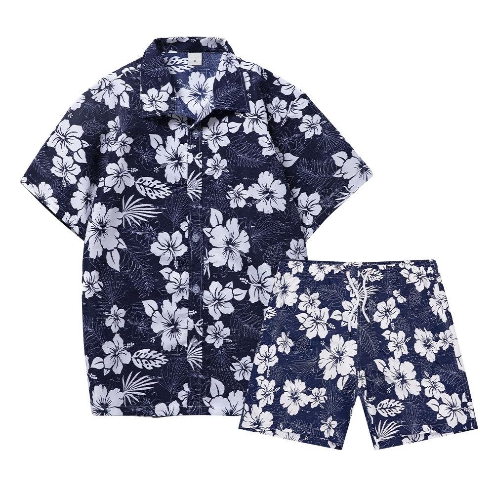 Hawaiian Coconut Tree 3D Printed Men's Short Sleeved Shirt Set, Large Informal Beach Shorts, Streetwear Fashion Set