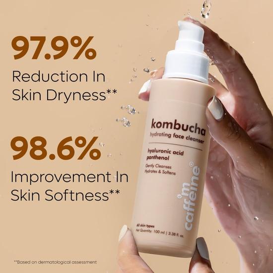 mCaffeine Kombucha Hydrating Face Cleanser with Hyaluronic Acid | Gentle Cleanser for Intense Hydration & Soft Skin | Removes Oil & Dirt| 100ml