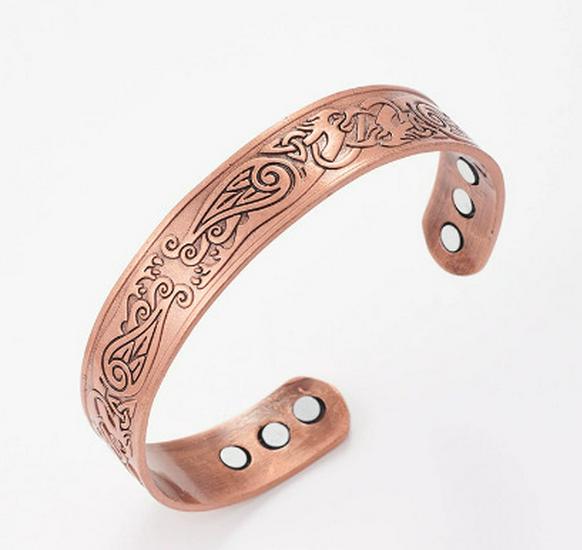 Retro Style Flower Magnet Bracelet & Ring Set In Red Copper for Couples