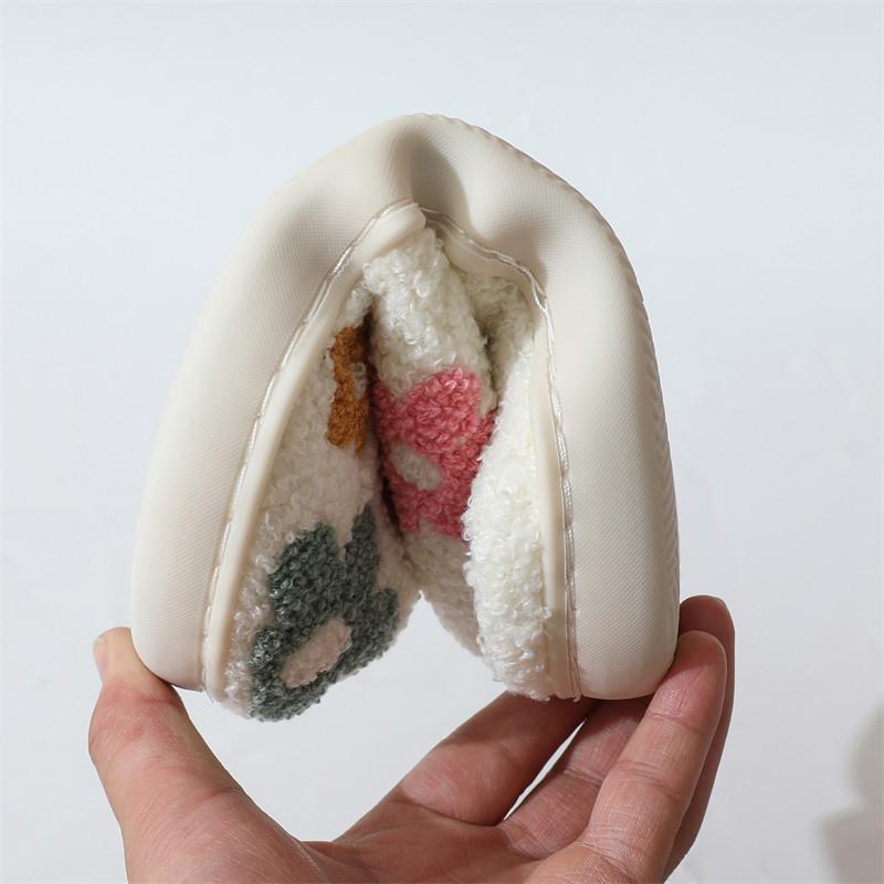 Fashion Round Toe Floral Cotton Slippers Women Winter Faux Fur Warm Slides Woman Comfortable Soft Insoles Non Slip Plush Shoes Ladies