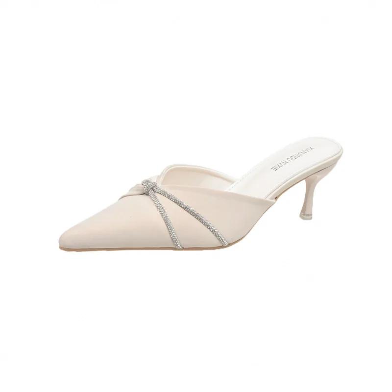

2026 Summer New Pointed High Heel Slippers Half Drag Fashion Versatile Sexy Women Shoes Sandalias De Mujer High Heels Slides 35