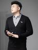 European Style 2025 Autumn and Winter New Style Fake Two-Piece Shirt Collar Sweater Men's Warm Knit Cardigan Sweater for Men