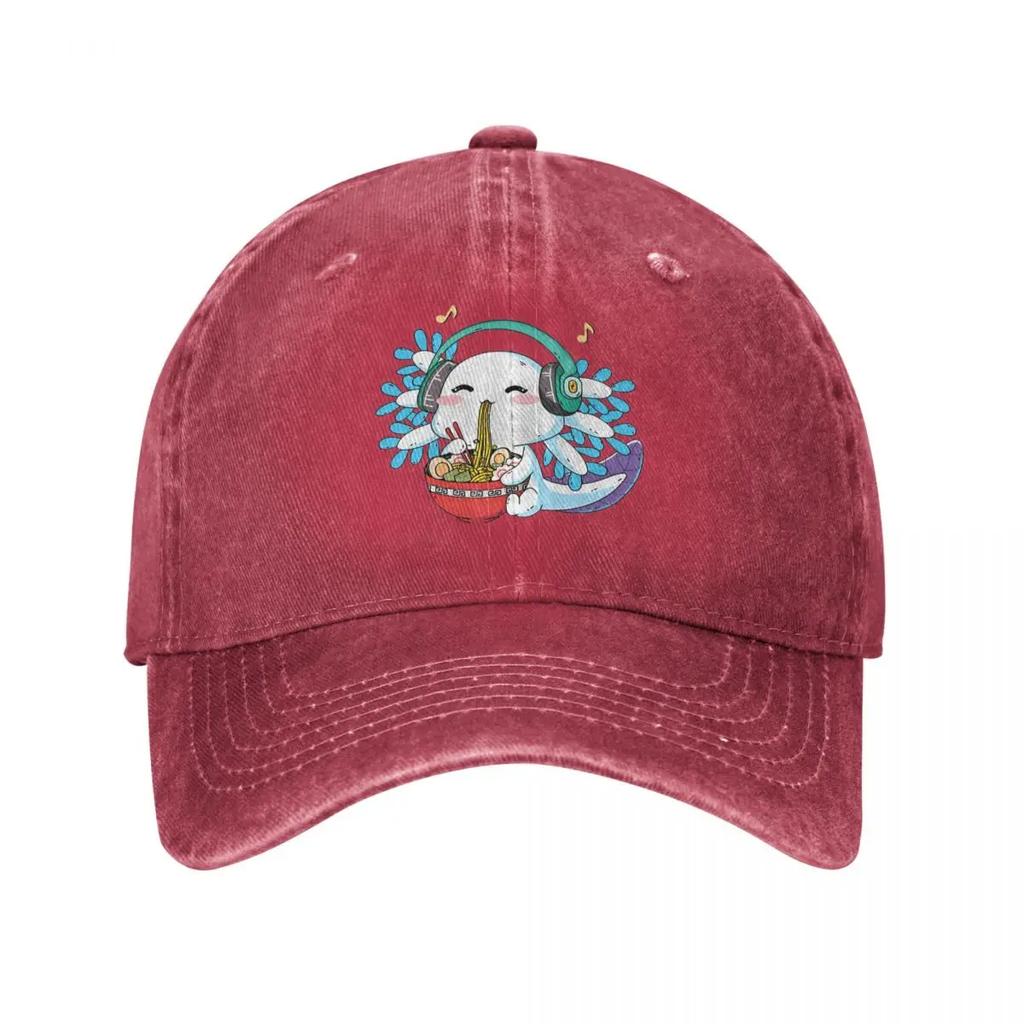 Vintage Cute Axolotl RaUnisex Baseball Cap Unisex Style Distressed Washed Snapback Hat Animal Outdoor Running Golf Gift Hats Cap