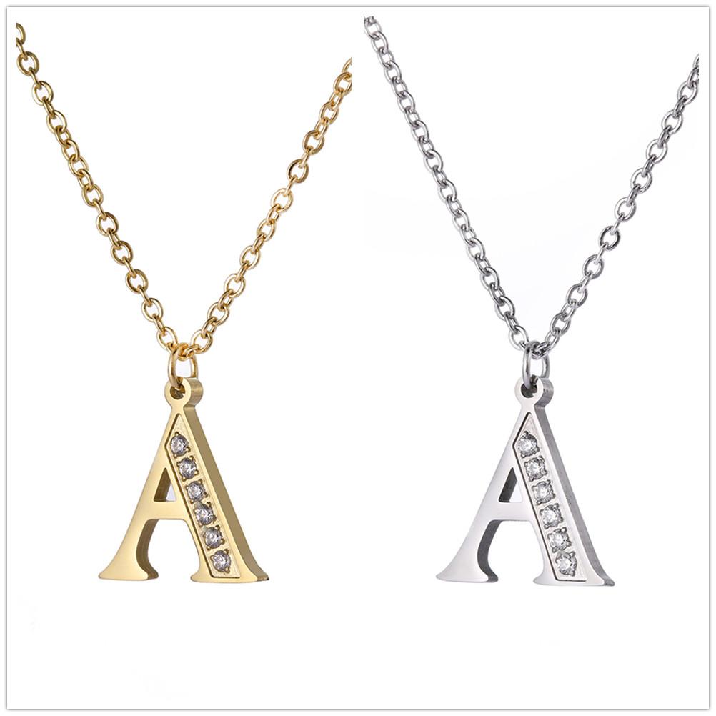 My Shape A-Z Letters Necklaces Girls Initials Alphabet Gold Color Chains Stainless Steel Rhinestone Name Pendant Choker Jewelry