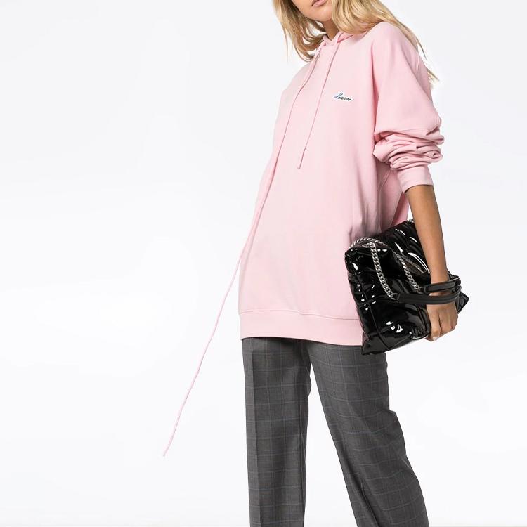 WE11DONE Small Logo Embroidered Long Drawstring Hoodie Unisex Hoodies Pink WD-TP3-20-707-U-PK