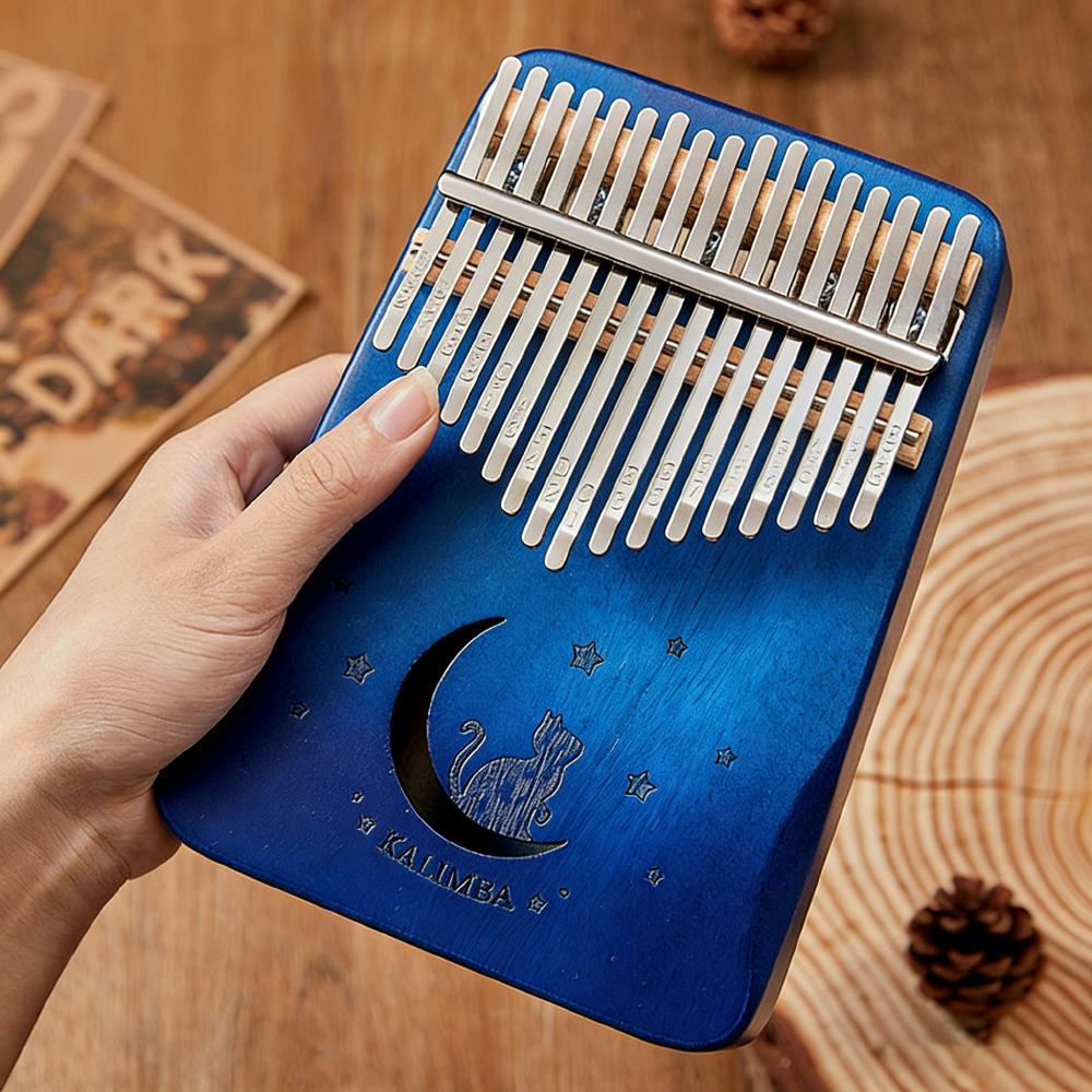 17 key Mahogany Kalimba 21 Key Thumb Piano Finger Piano for Beginner Cat Moon Mbira Gifts for Adults/Kids