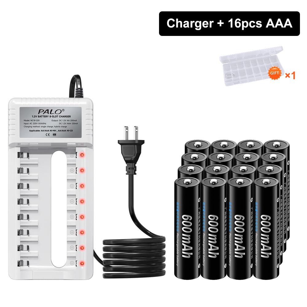 PALO 1.2V AA Ni-MH Battery 1300mah +AAA Rechargeable Batteries 600mah for Toy alarm clock with 8 slots Smart 2A 3A Battery Charger