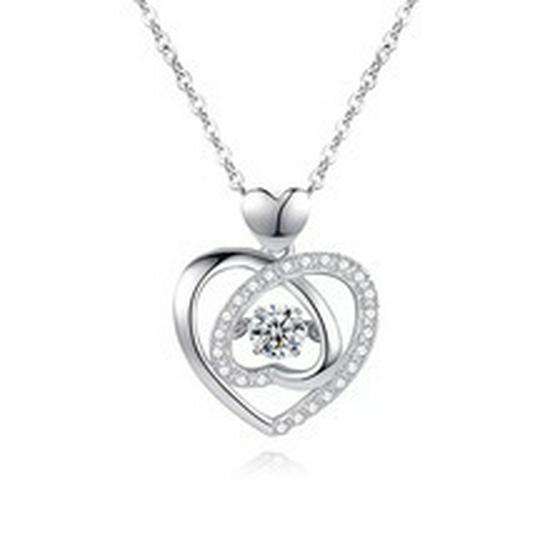 Double Heart Rhinestone Pendant Necklace - Valentine's Day Gift