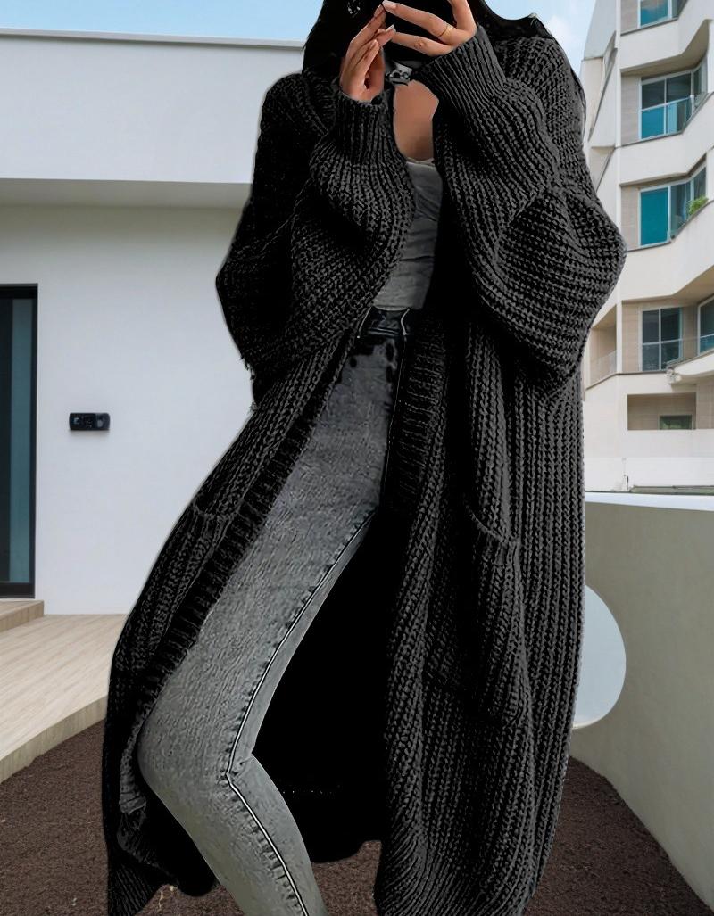 

Женские осенне-зимние теплые вязаные свитера свободного повседневного ленивого стиля, длинный кардиган-пальто XXL