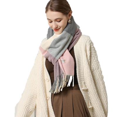 Écharpe en laine à carreaux Liangsu pour femme Automne/Hiver