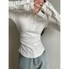 Kumikumi New Arrival Graceful Gray Polo Collar Long Sleeves T-shirt Women Autumn All-Matching Slim Fit Slim Bottoming Top