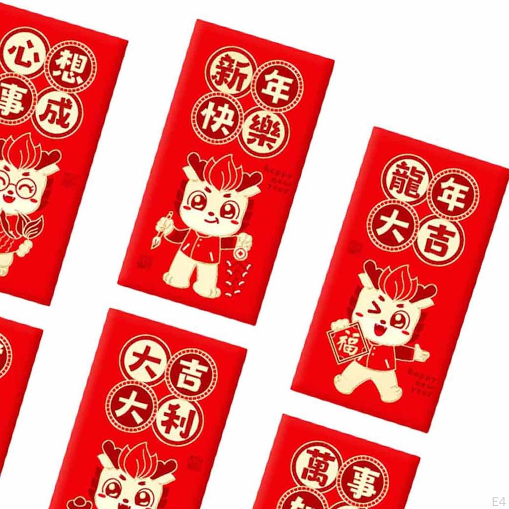 6 Pieces Chinese Year Red Envelopes Money Envelope Dragon Hongbao Hong Bao for Spring