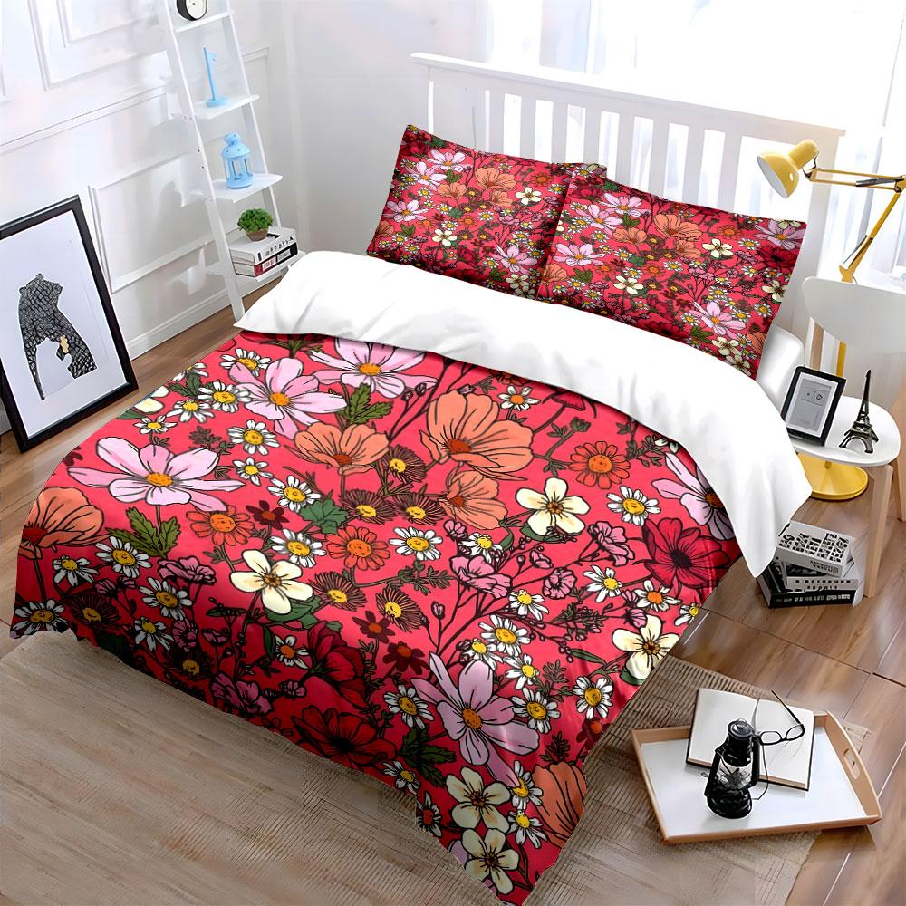 Floral Pattern Decor Set Elegant Soft Comfortable Duvet Cover Bedding Set Included 1*Duvet Cover & 2*Pillowcases, Gift